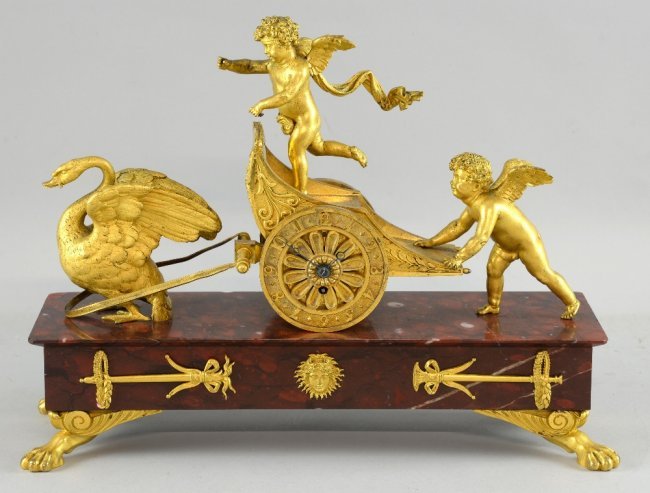 Regency ormolu and rouge marble clock, attributed to