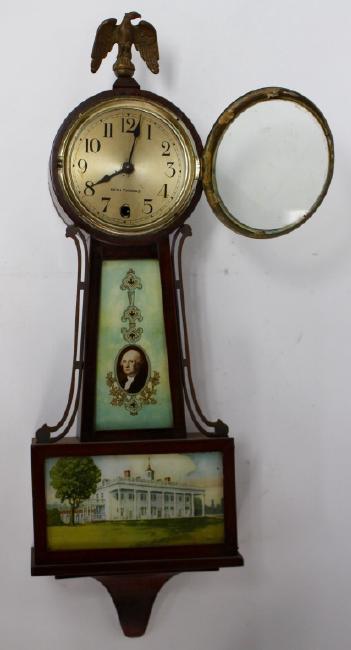 Early 20th century Mahogany case presentation banjo clock (#5) by Sessions Clock Co