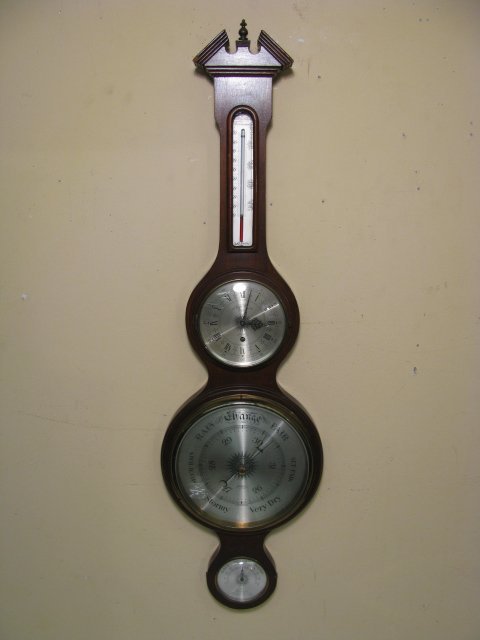 SALEM CLOCK CO MAHOGANY 8 DAY CLOCK AND BAROMETER