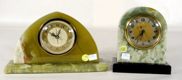 2 Green Onyx Electric Desk Clocks