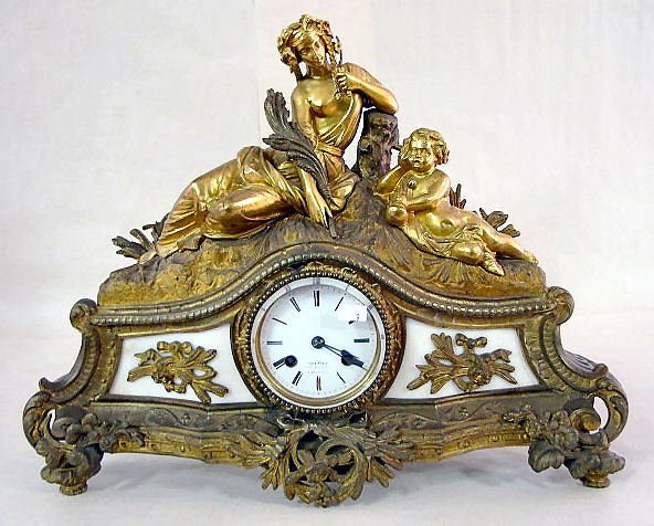 French Dore & Bronze Mantle Clock