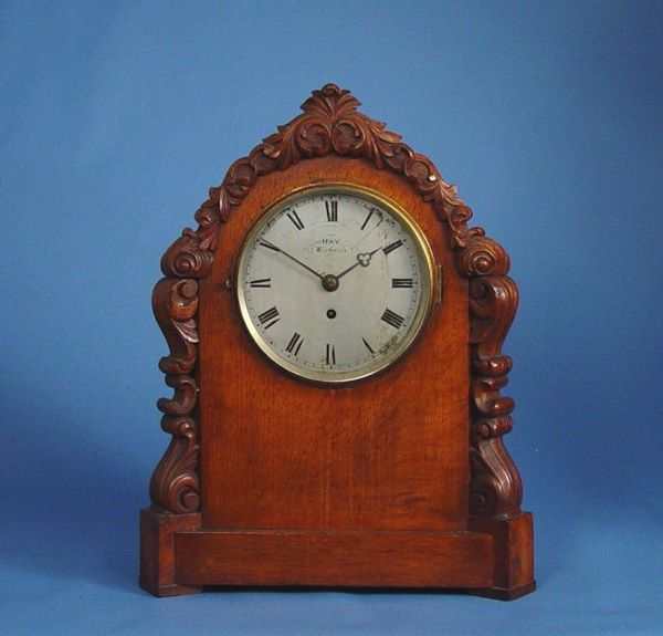 English Fusee Carved Oak Bracket Clock