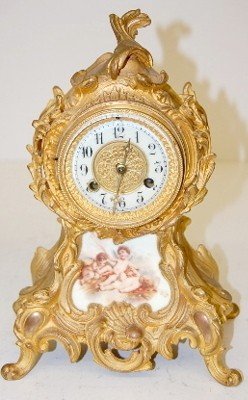 Ornate Waterbury Shelf Clock W/ Porcelain Inserts