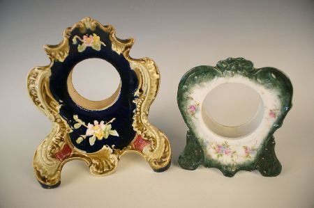 MAJOLICA GLAZE CLOCK CASE PLUS ANOTHER