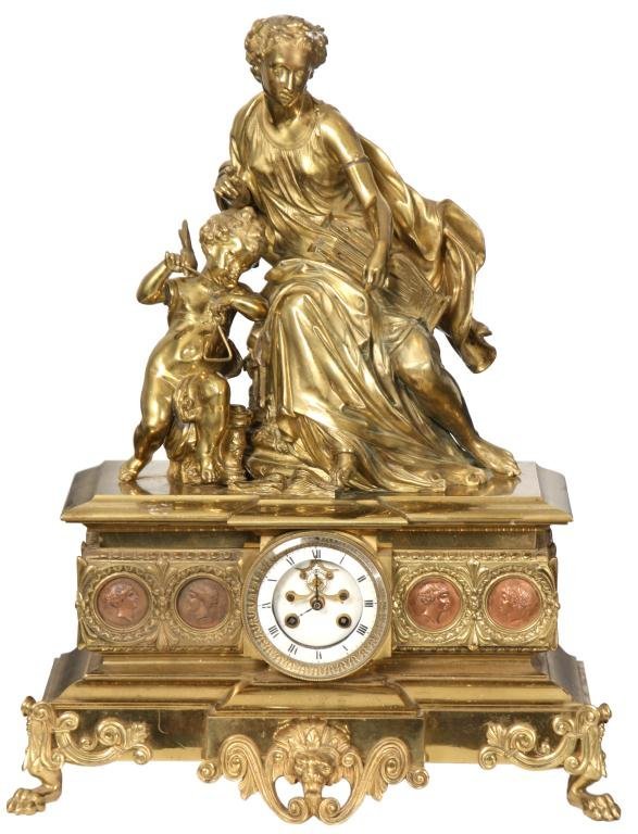 French Figural Bronze Mantle Clock