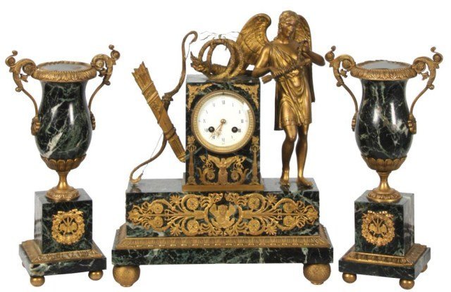 3 Pc. French Figural Mantle Clock Set