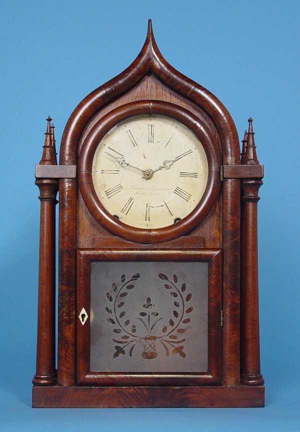 Brewster & Ingrahams Walnut “Onion Top Candlestick” Shelf Clock