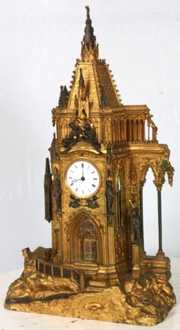 French Bronze Animated Gothic Steeple Clock