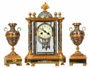 3 Pc. French Bronze & Champleve Clock Set