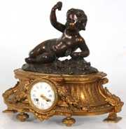 Figural Bronze & Dore Putti Mantle Clock