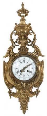 French Gilt Brass Hanging Cartel Clock