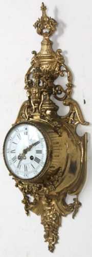 French Gilt Brass Hanging Cartel Clock