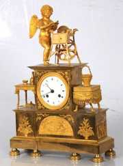 French Silk Thread Bronze Cupid Clock