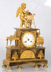 French Silk Thread Bronze Cupid Clock