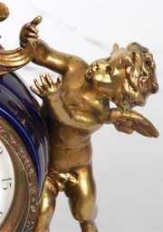 Figural Putti Gilt & Cobalt Porcelain Clock