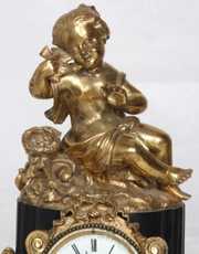 French Figural Bronze & Marble Clock