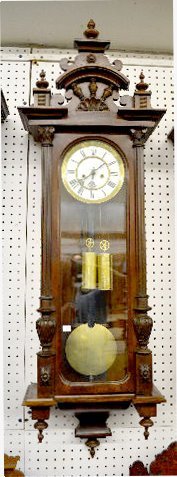 Carved 2 Weight Walnut Vienna Regulator Clock