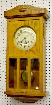 German Wall Hanging Oak Box Clock