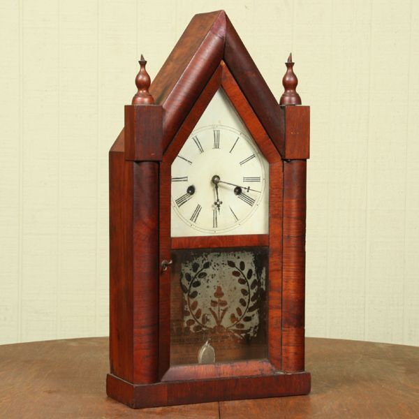 Mid 1800 gothic steeple shelf clock