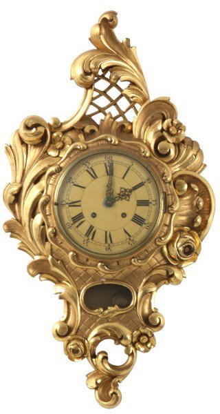 20th Century Gilt Carved Cartel Clock