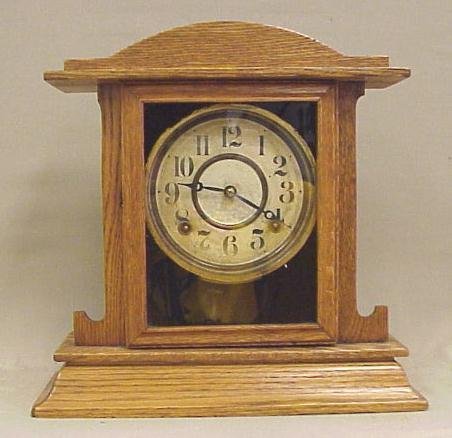 Ingraham mantle Clock, Oak Case, 13″ Tall, 13″ Wide