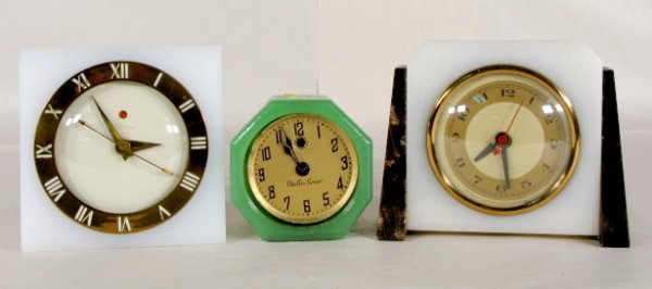 Glass, Lucite & Marble Cased Desk Clocks