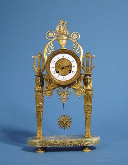 Green Onyx & Brass Portico Mantel Clock