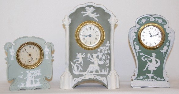 Group of 3 Green Jasperware Dresser Clocks