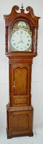 Oak Inlaid Tall Case Clock w/Calendar Dial