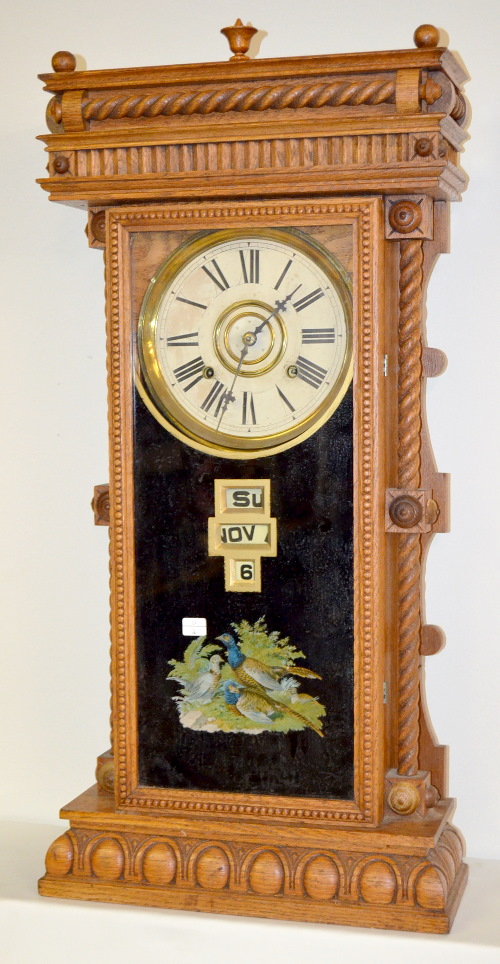 Antique Wm. L. Gilbert Oak “Elberon” Calendar Clock