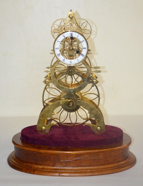 Modern Replica Brass Skeleton Clock with Dome, Not Marked