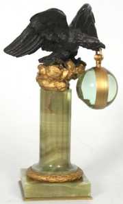 Bronze Eagle & Onyx Pedastal Glass Ball Clock