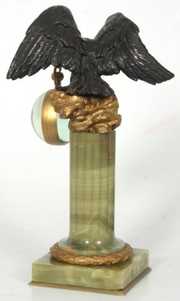 Bronze Eagle & Onyx Pedastal Glass Ball Clock