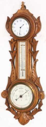 Carved Oak Barometer & Clock