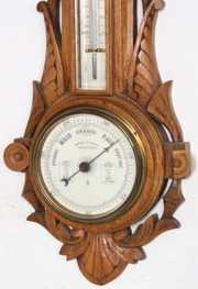 Carved Oak Barometer & Clock