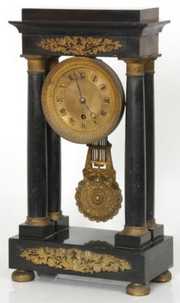 French Black Marble Portico Clock