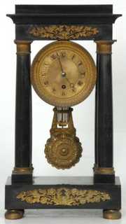 French Black Marble Portico Clock