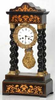 French Empire Inlaid Portico Clock