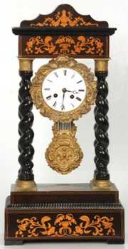 French Empire Inlaid Portico Clock