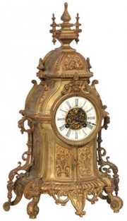 French Gothic Brass Mantle Clock