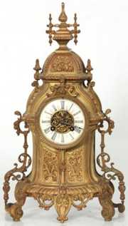 French Gothic Brass Mantle Clock