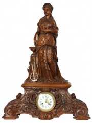 Lg. Figural Carved Black Forest Mantle Clock