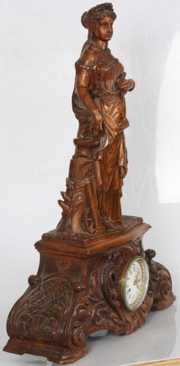 Lg. Figural Carved Black Forest Mantle Clock