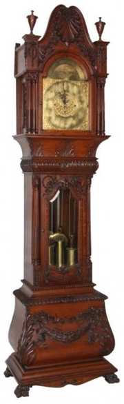 Carved Oak Grandfather Clock