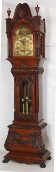 Carved Oak Grandfather Clock