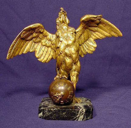 French Bronze Rooster & Marble Table Clock