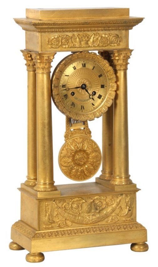 French Empire Bronze Portico Clock