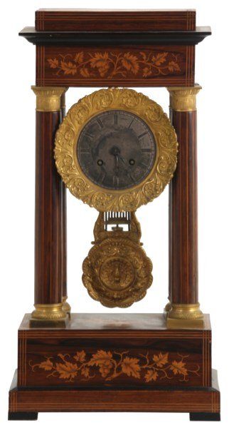 Inlaid Rosewood Portico Mantle Clock