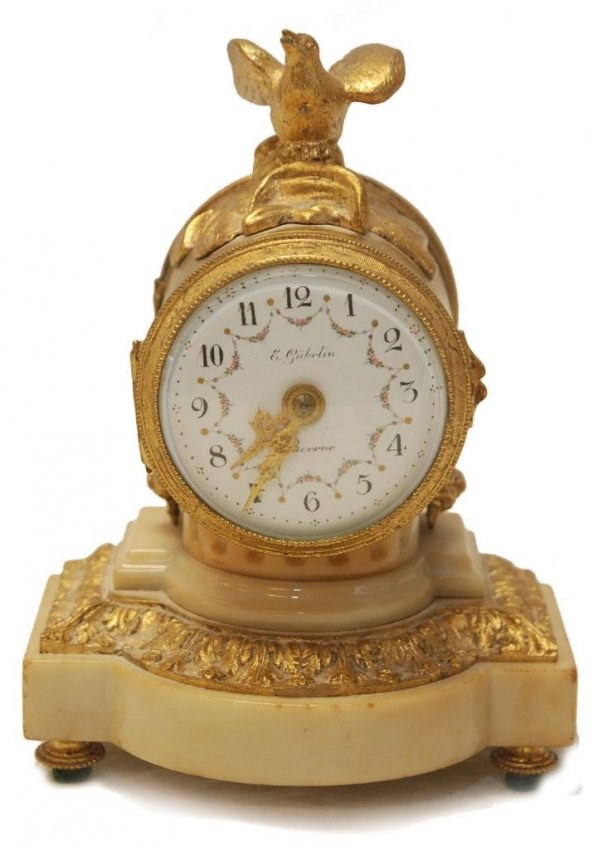 E.GUBELIN LUCERNE GILT BRONZE & MARBLE CLOCK