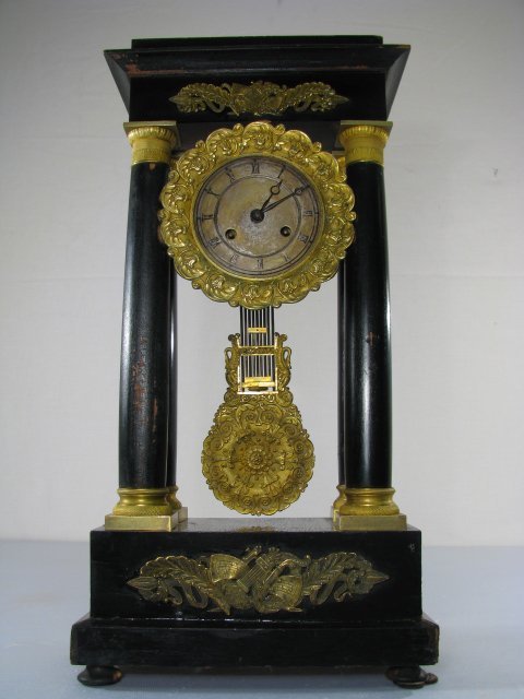 ANTIQUE FRENCH PORTICO CLOCK GILT ORMOLU TRIM